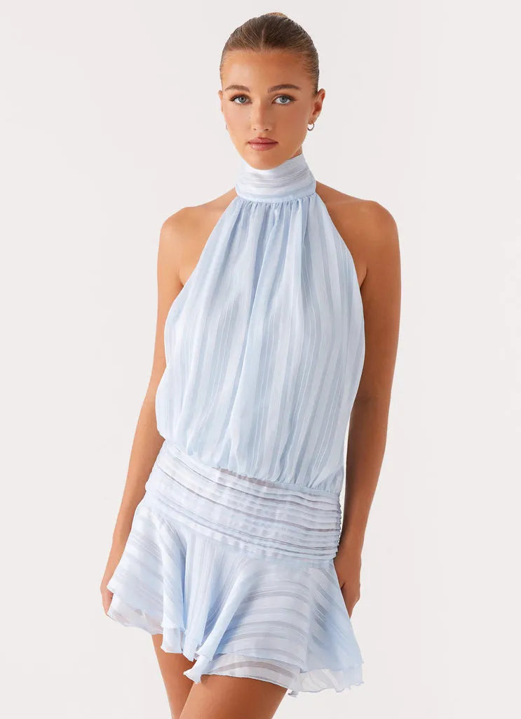 Willow Chiffon Mini Dress with Beaded Waist