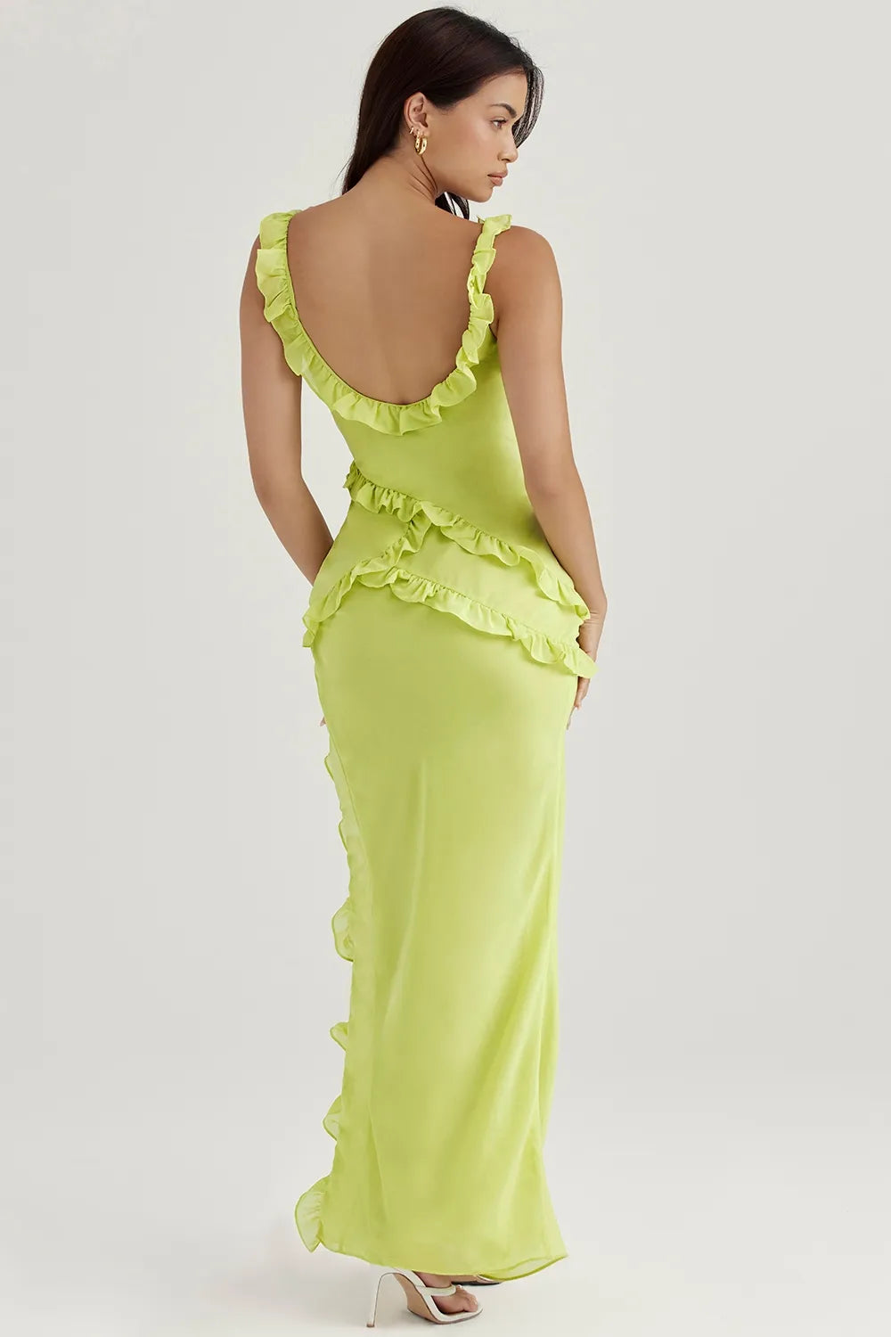 Tropical Ruffle Plunge Maxi Dress