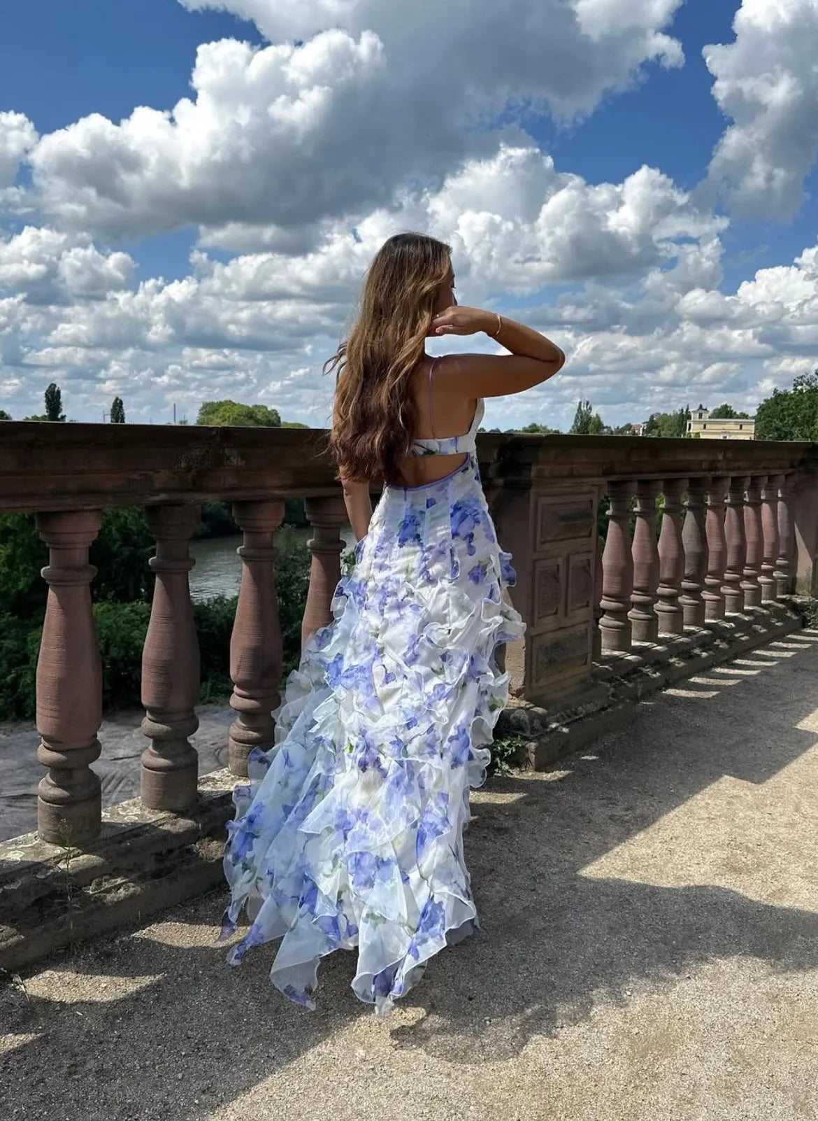 Ethereal Blue & Lilac Floral Gown