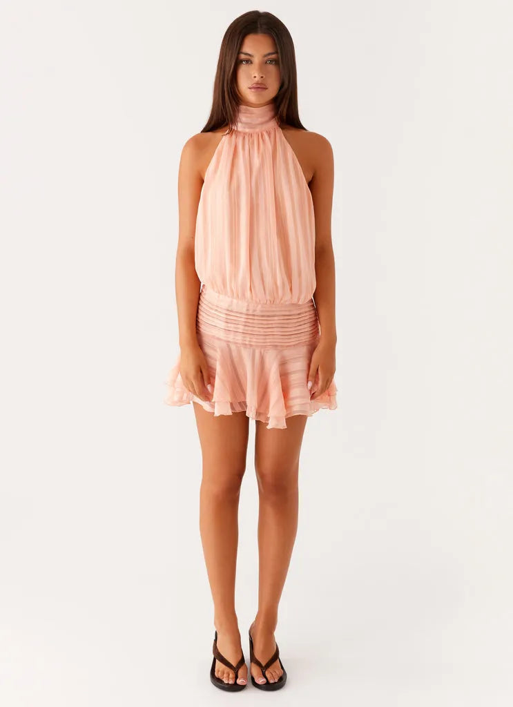 Willow Chiffon Mini Dress with Beaded Waist