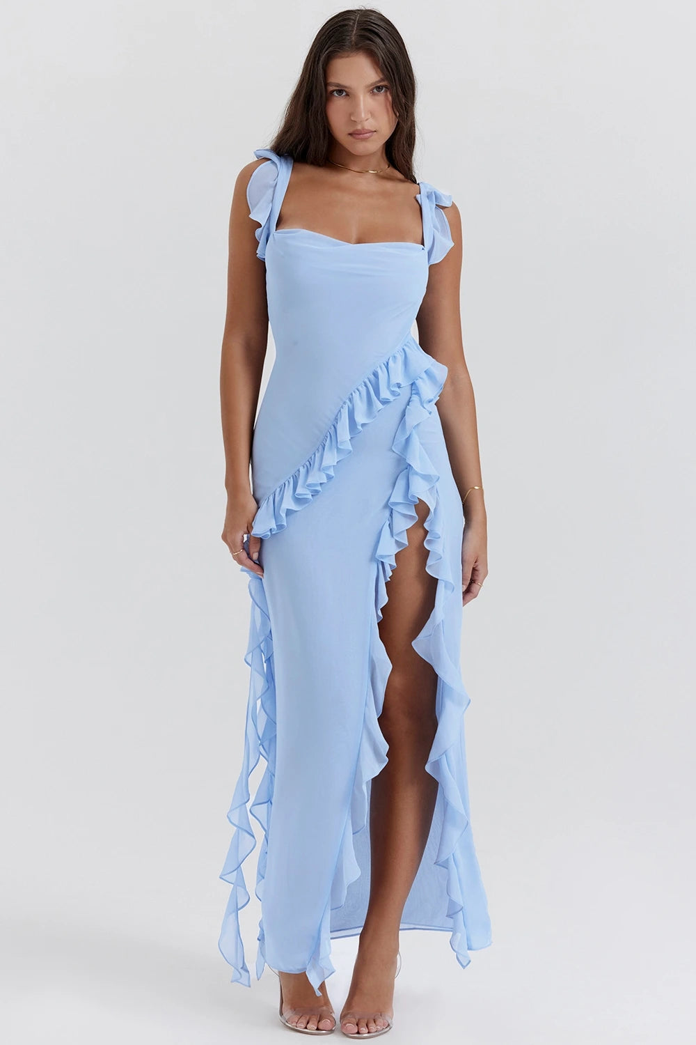 Flutter Sleeve Ruffle Maxi Dress