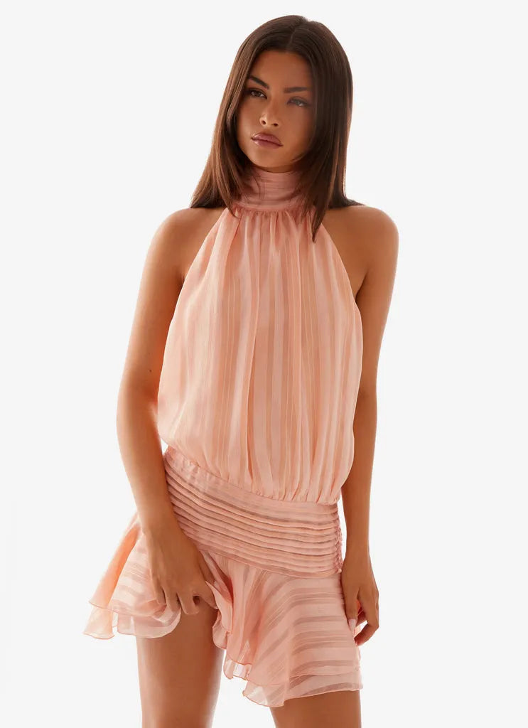 Willow Chiffon Mini Dress with Beaded Waist