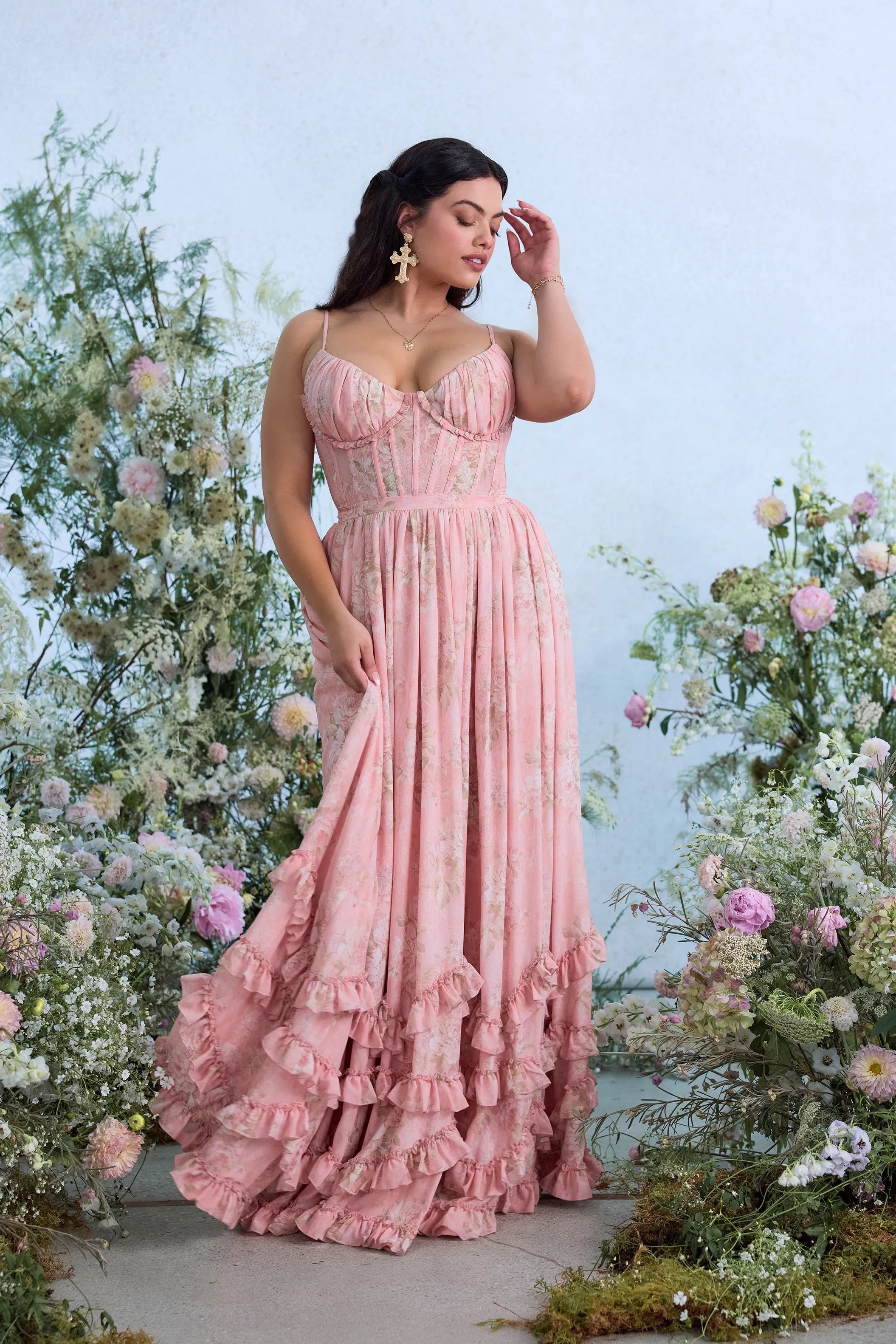 Victorian Roses Corset Gown | Chiffon & Lace | Back Bow