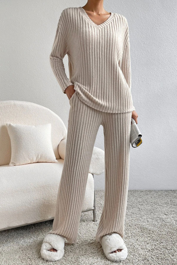 V-Neck Long Sleeve Loungewear Set