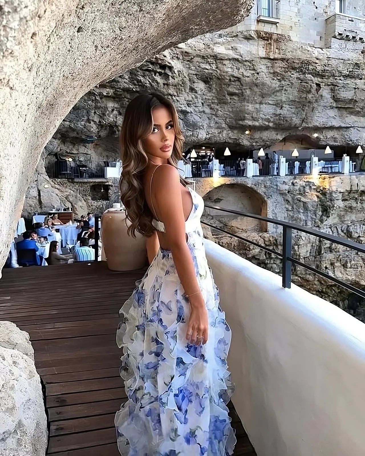 Ethereal Blue & Lilac Floral Gown