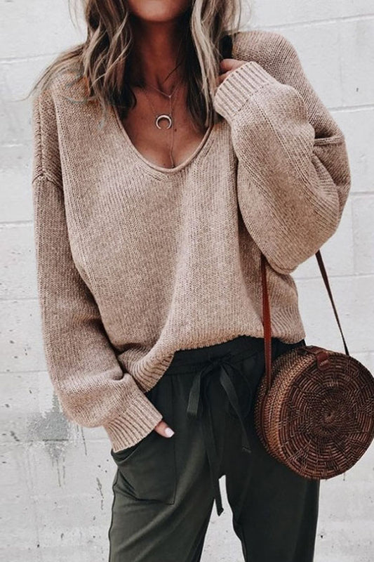 V-Neck Solid Color Sweater Bottom Shirt