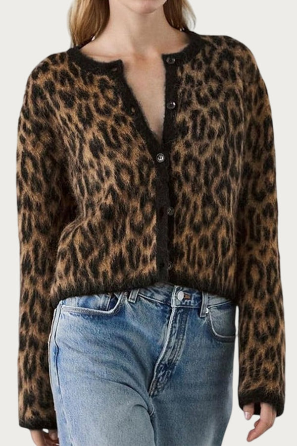 Casual Leopard Print Knit Cardigan