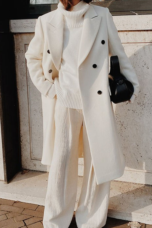 White Oversize Double Breasted Pea Long Coat