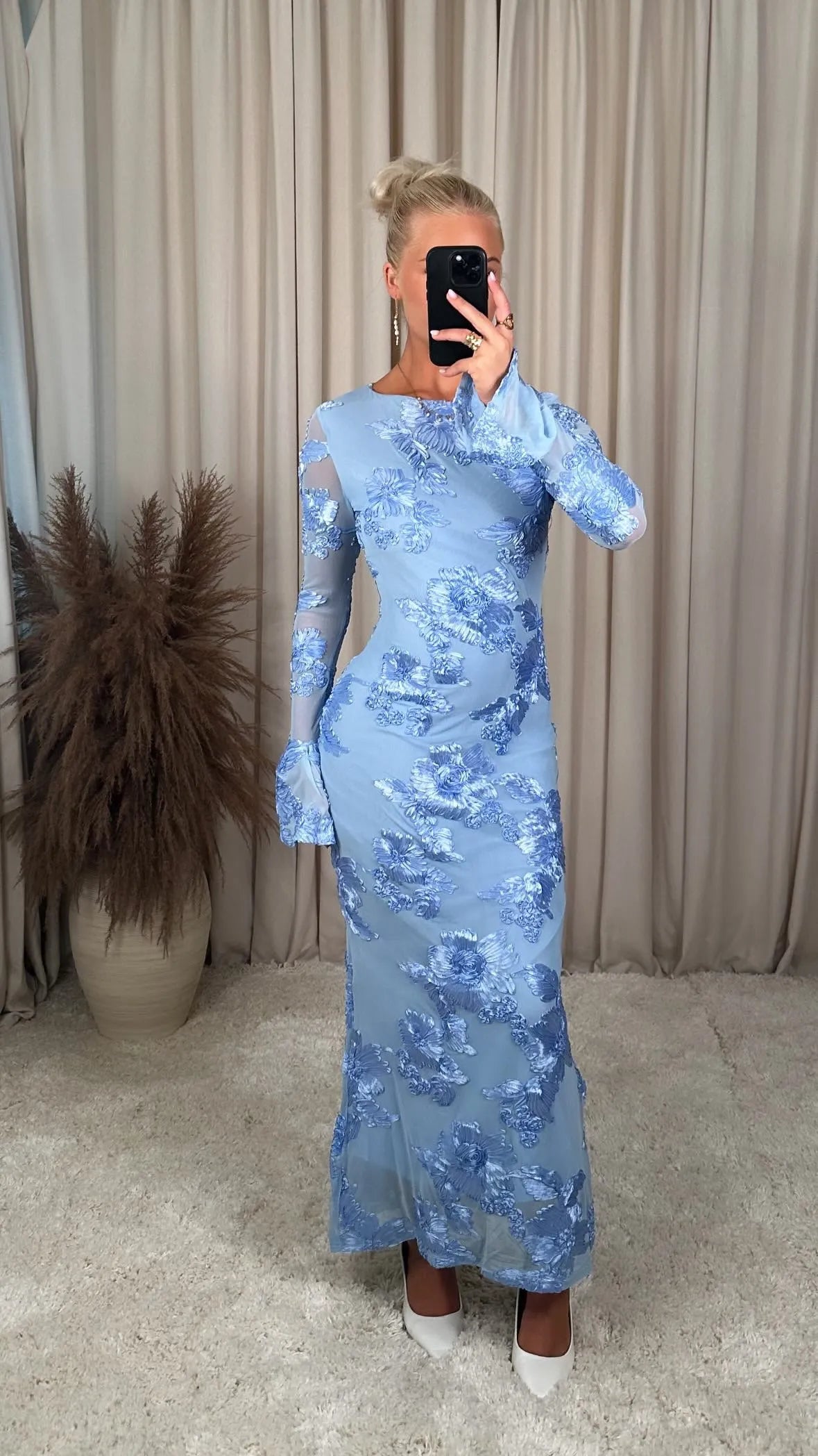 Daniela Floral Embossed Long Sleeve Bodycon Maxi Dress