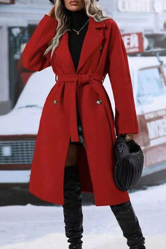 Winter Lace Up Solid Color Coat