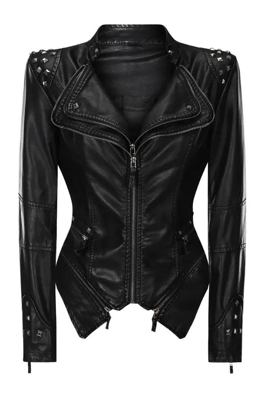 PU Leather Rivet Jacket for Women