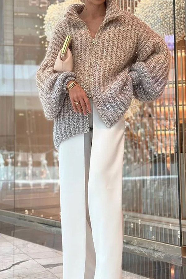 Sequined V-neck sweater coat