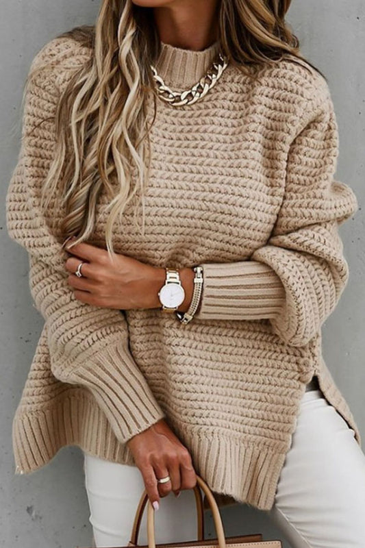 High Neck Side Split Knit Sweater