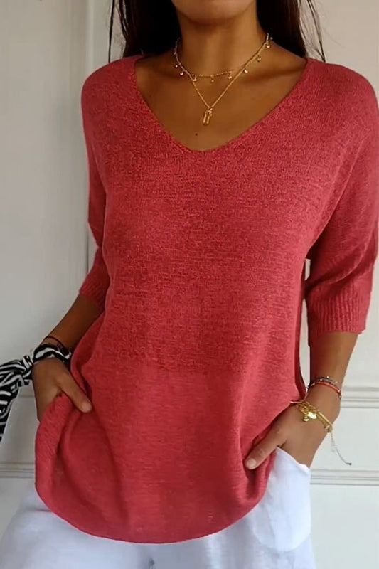 Slim V-neck solid color sweater women's bottoming shirt