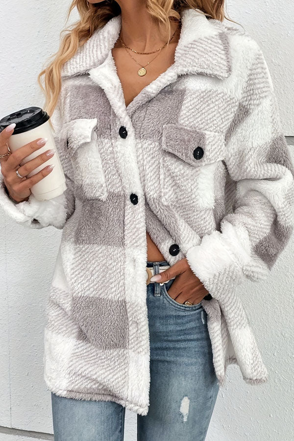 Plaid Pattern Buttoned Warm Jacket