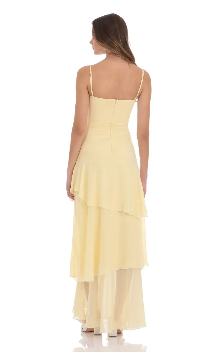 Soleria Soft Yellow Chiffon Maxi Dress