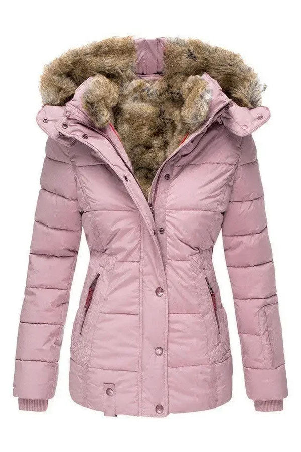 Women's Winter Warm Hair Collar Zipper Hooded Jacket