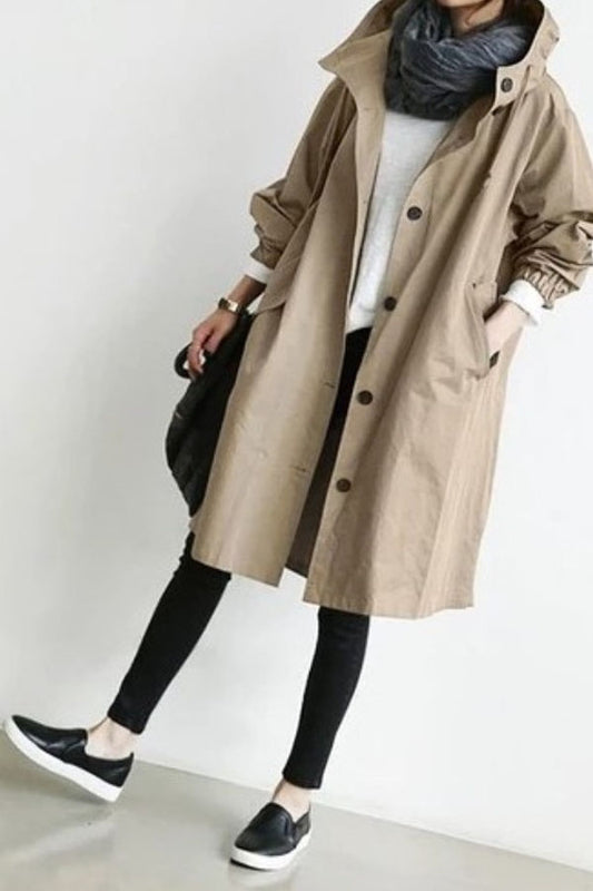 Hooded Pocket Long Sleeve Trench Coat