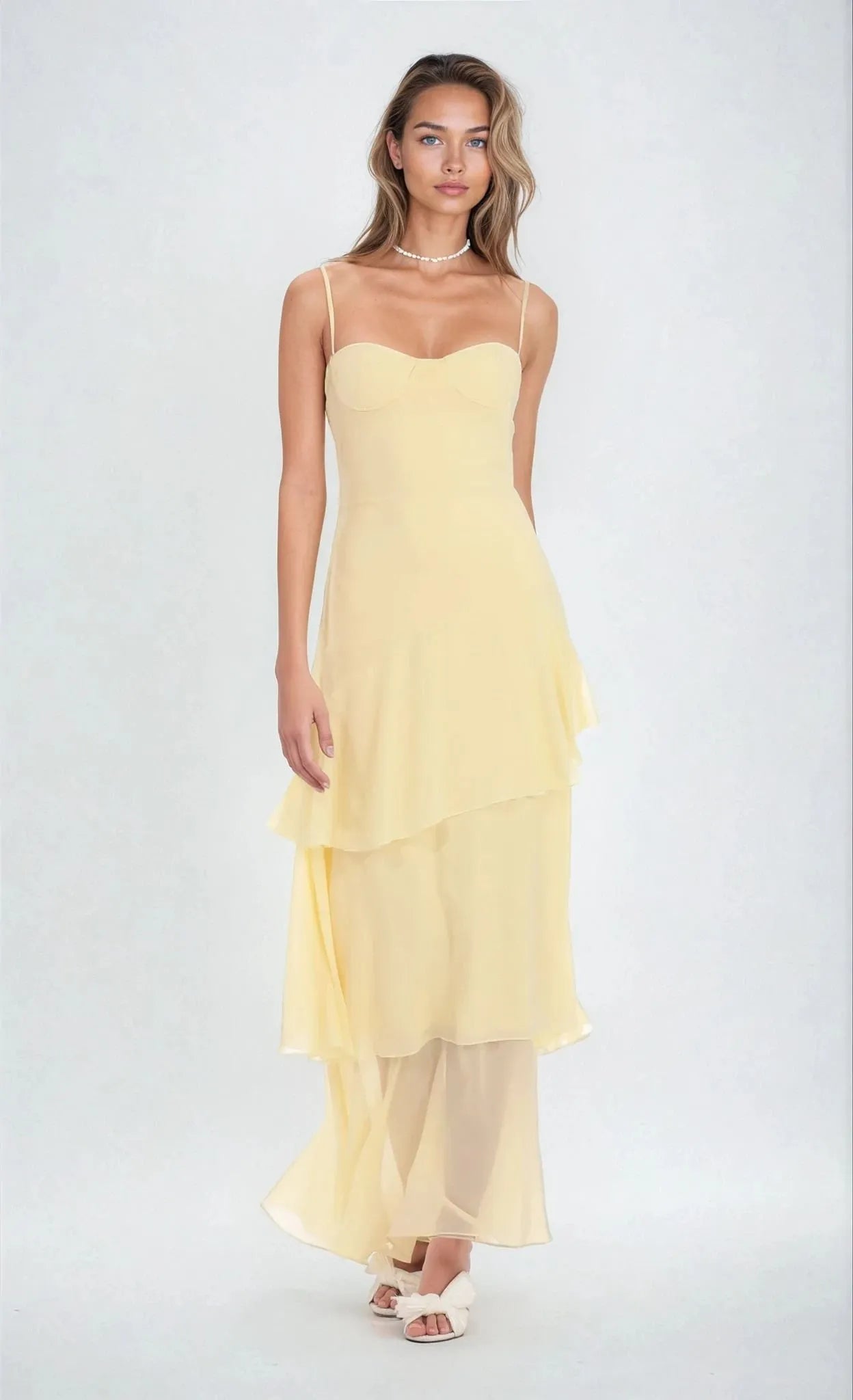 Soleria Soft Yellow Chiffon Maxi Dress