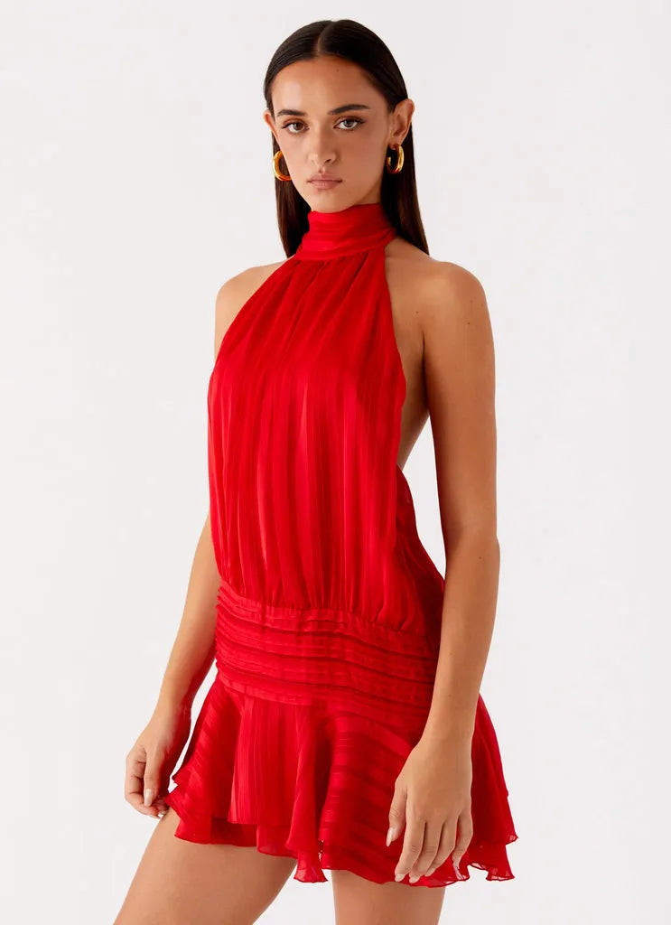Willow Chiffon Mini Dress with Beaded Waist