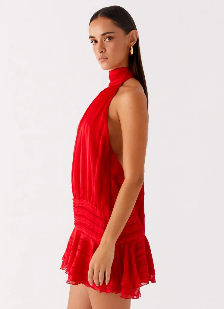 Willow Chiffon Mini Dress with Beaded Waist