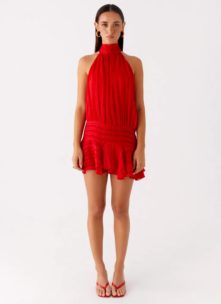 Willow Chiffon Mini Dress with Beaded Waist