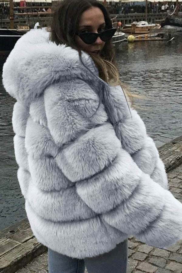 Women's Short Hooded Faux Fur Coat