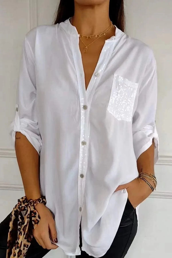 Casual loose sequin patchwork shirt