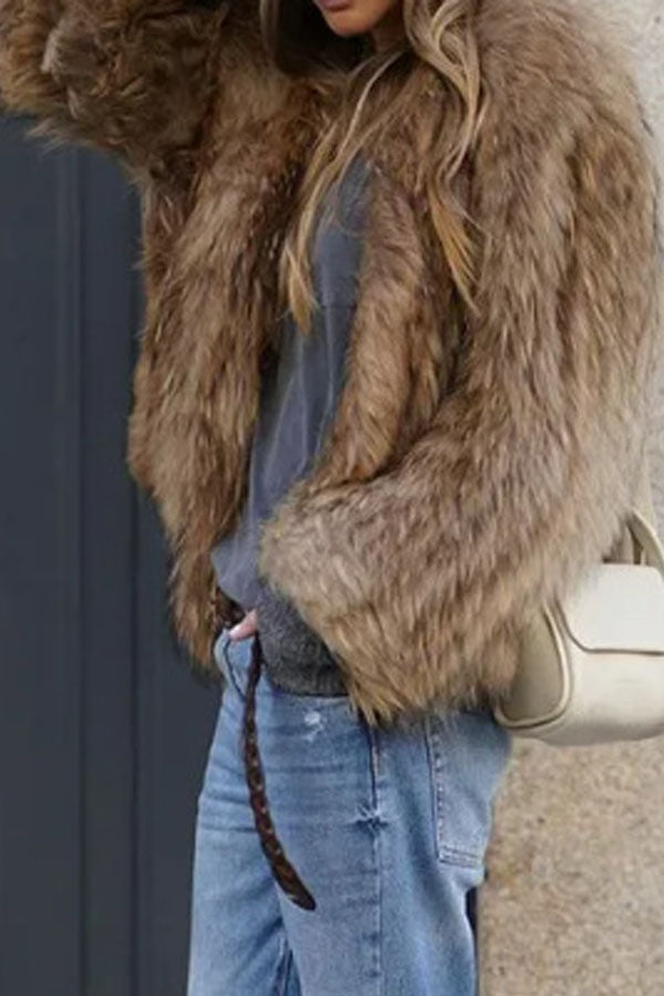 Women's Brown Temperament Long Sleeve Fur Jacket