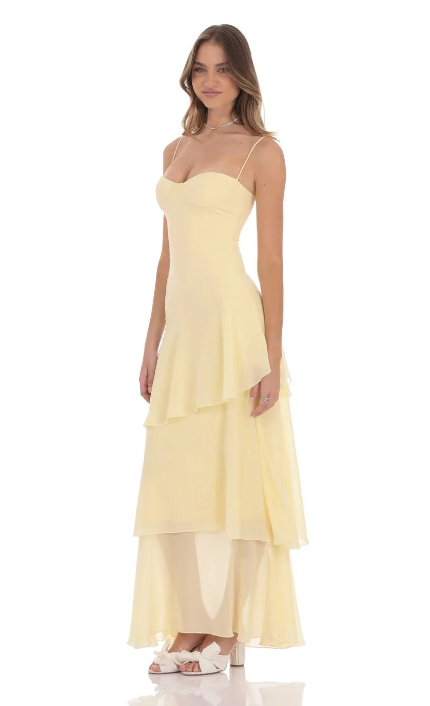 Soleria Soft Yellow Chiffon Maxi Dress
