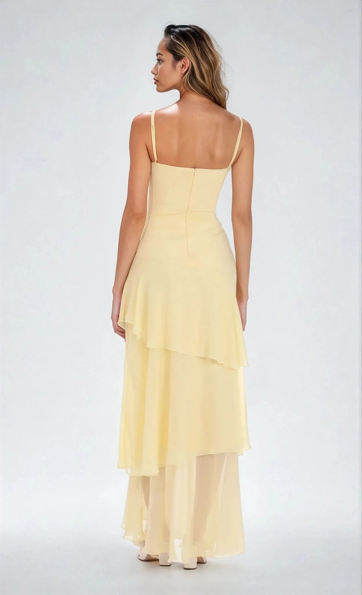 Soleria Soft Yellow Chiffon Maxi Dress