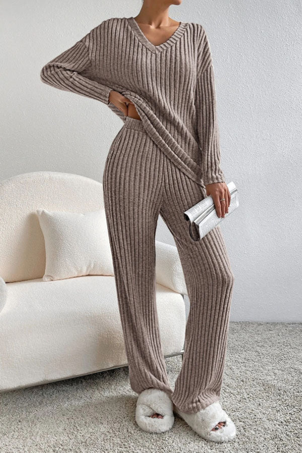 V-Neck Long Sleeve Loungewear Set