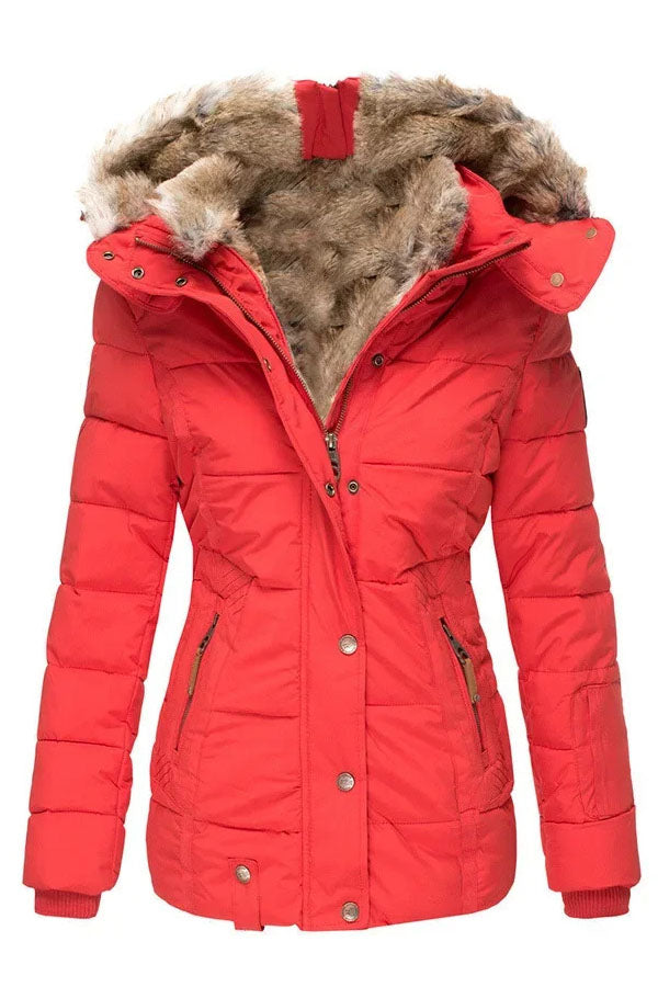 Women's Winter Warm Hair Collar Zipper Hooded Jacket