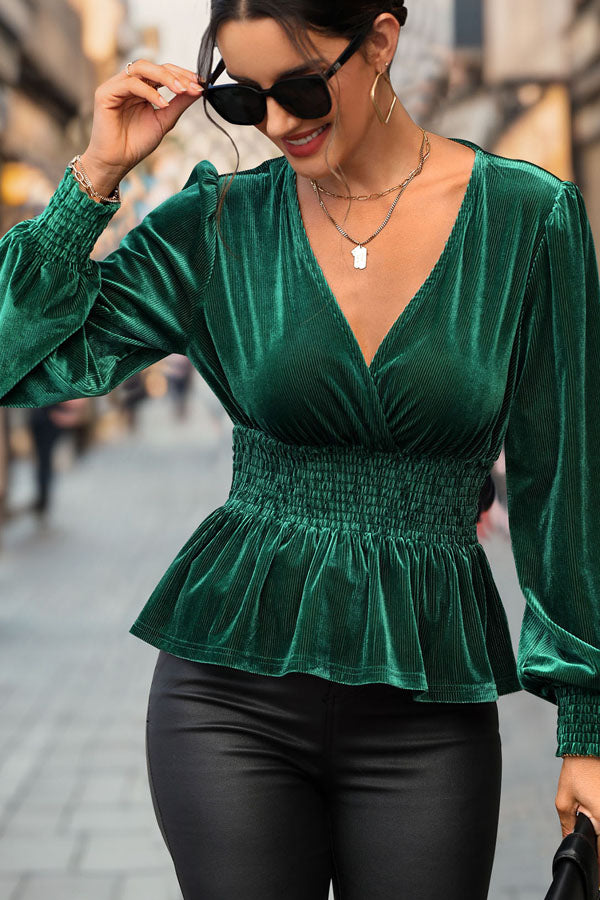 V-Neck Waist-slimming Velvet Top