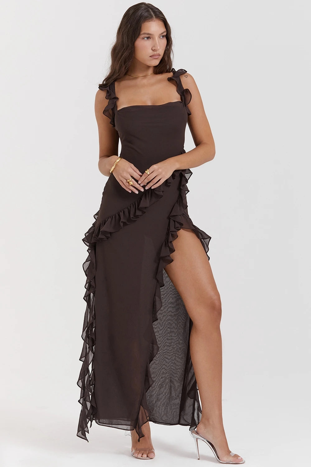 Flutter Sleeve Ruffle Maxi Dress