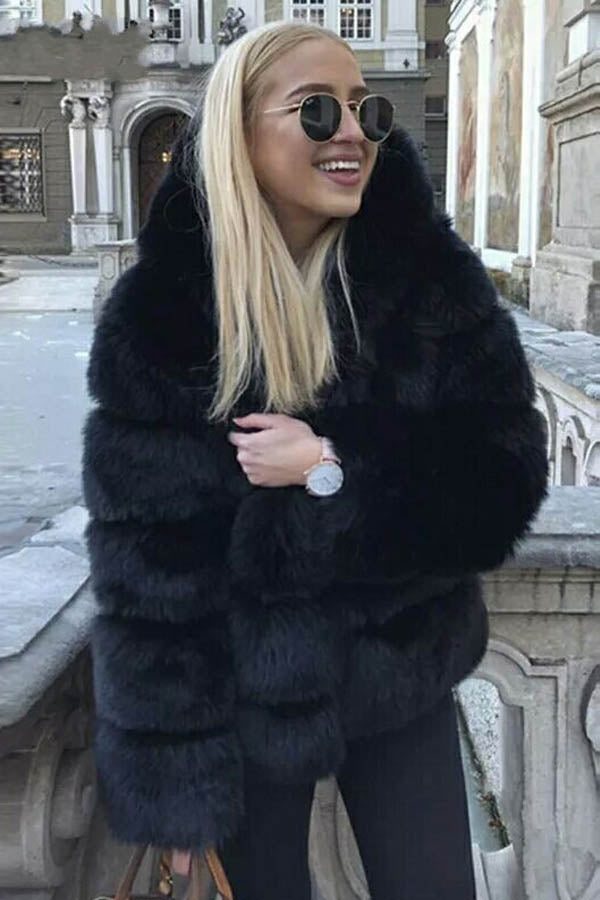 Women's Short Hooded Faux Fur Coat