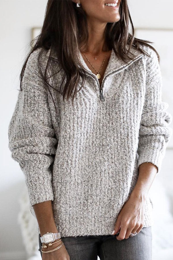 Autumn and winter zipper pullover long sleeve sweater