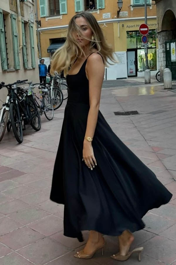 High Waisted Square Neck Midi Dress