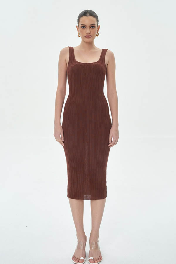 Ribbed mid-length knit dress