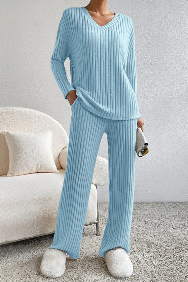 V-Neck Long Sleeve Loungewear Set