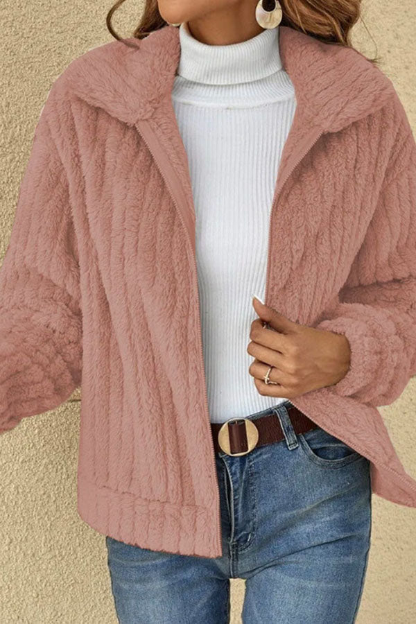 Women's Cozy Plush Lapel Teddy Bear Jacket