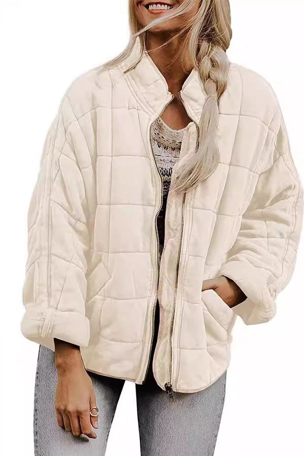 Solid color stand collar cotton-padded jacket