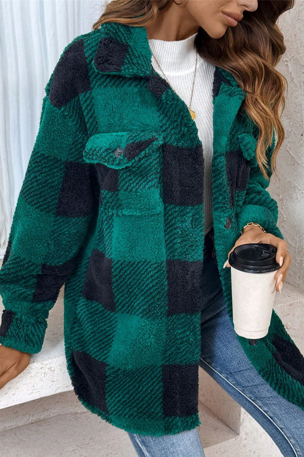 Plaid Pattern Buttoned Warm Jacket