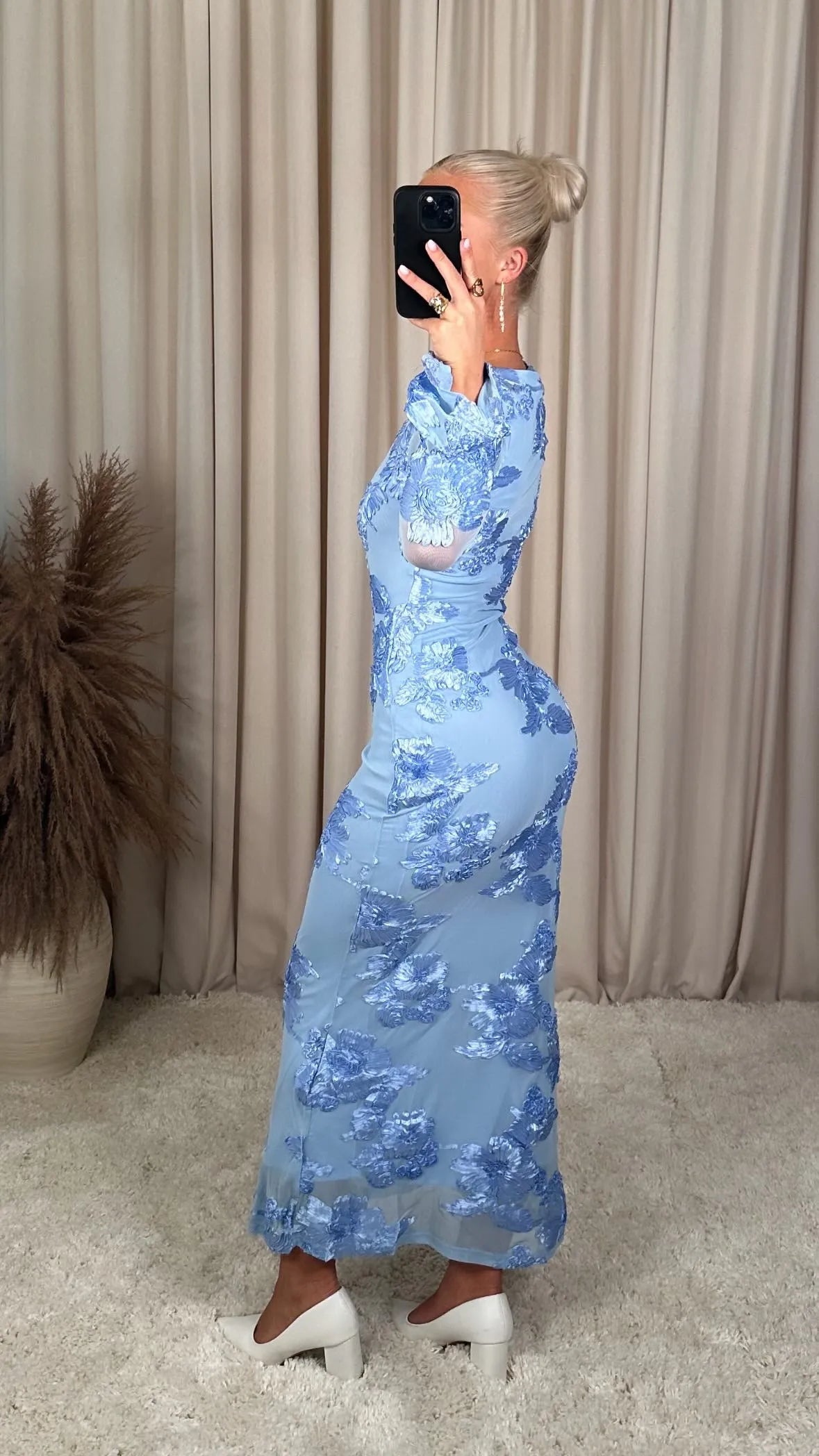 Daniela Floral Embossed Long Sleeve Bodycon Maxi Dress
