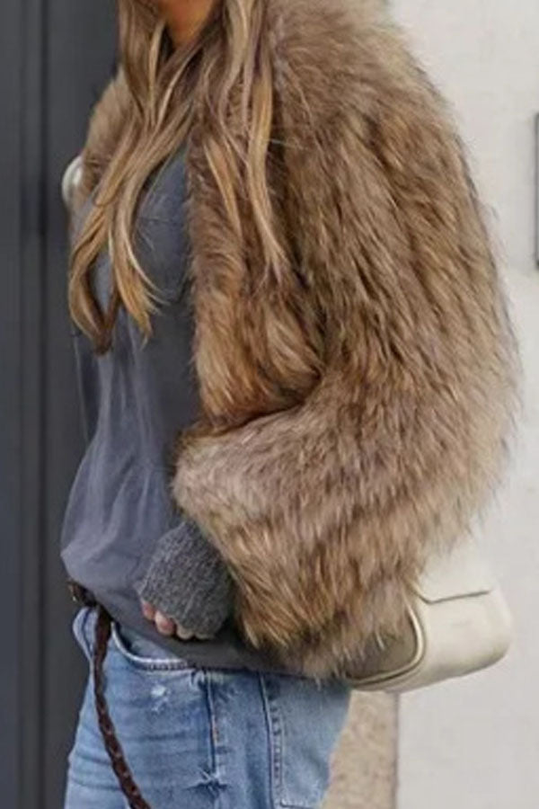 Women's Brown Temperament Long Sleeve Fur Jacket