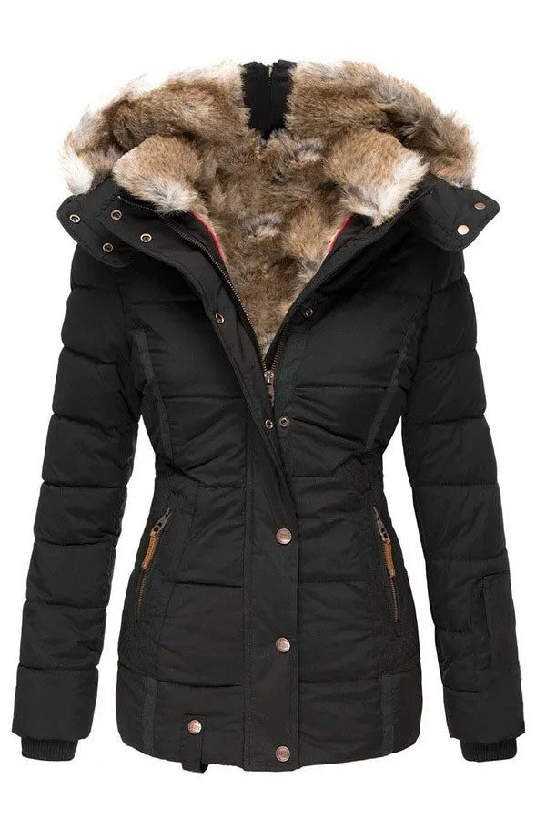 Women's Winter Warm Hair Collar Zipper Hooded Jacket