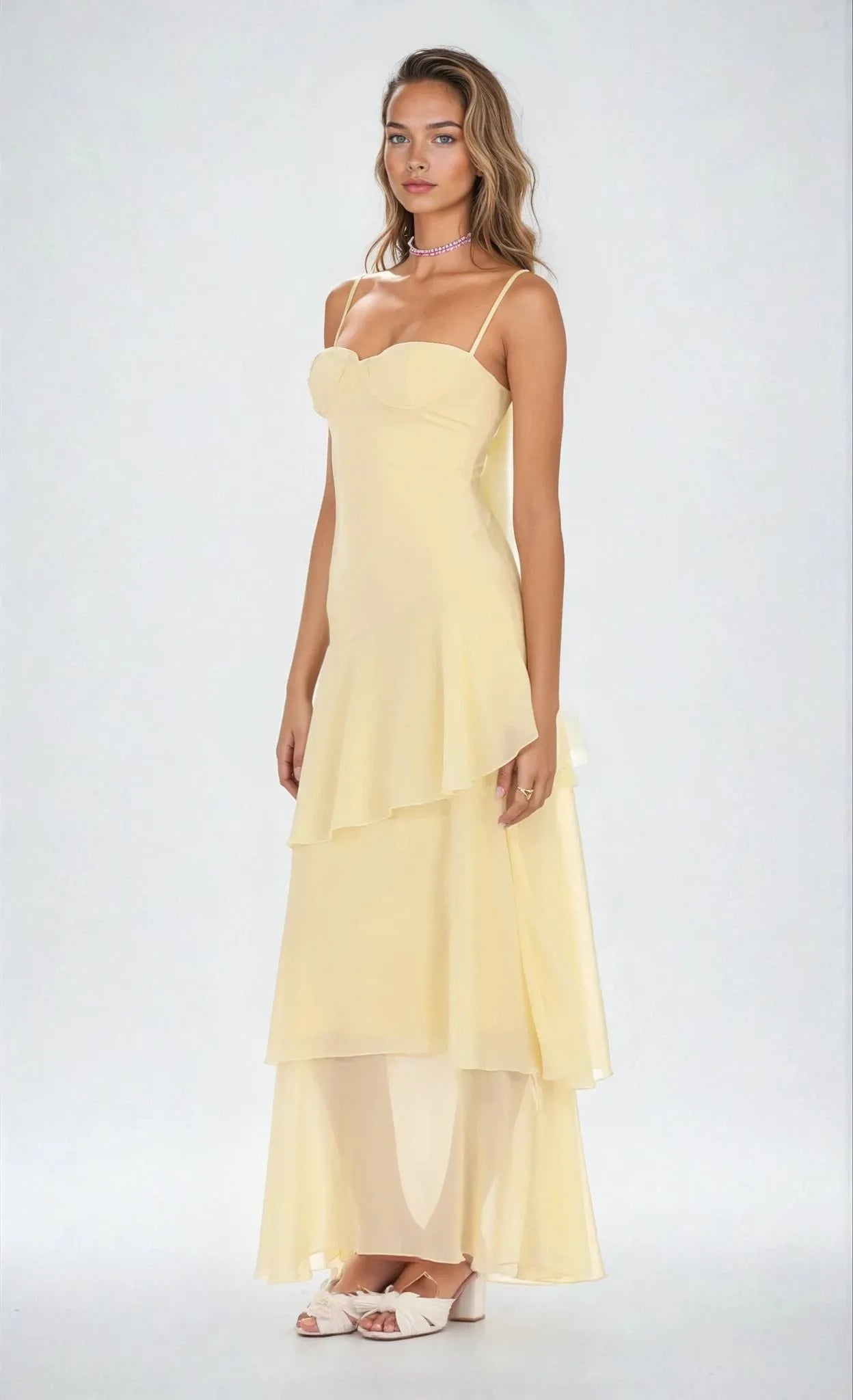 Soleria Soft Yellow Chiffon Maxi Dress