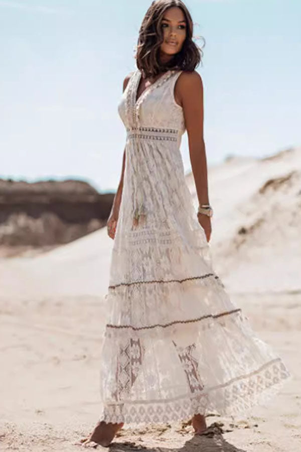 2024 women's lace stitching sleeveless dress