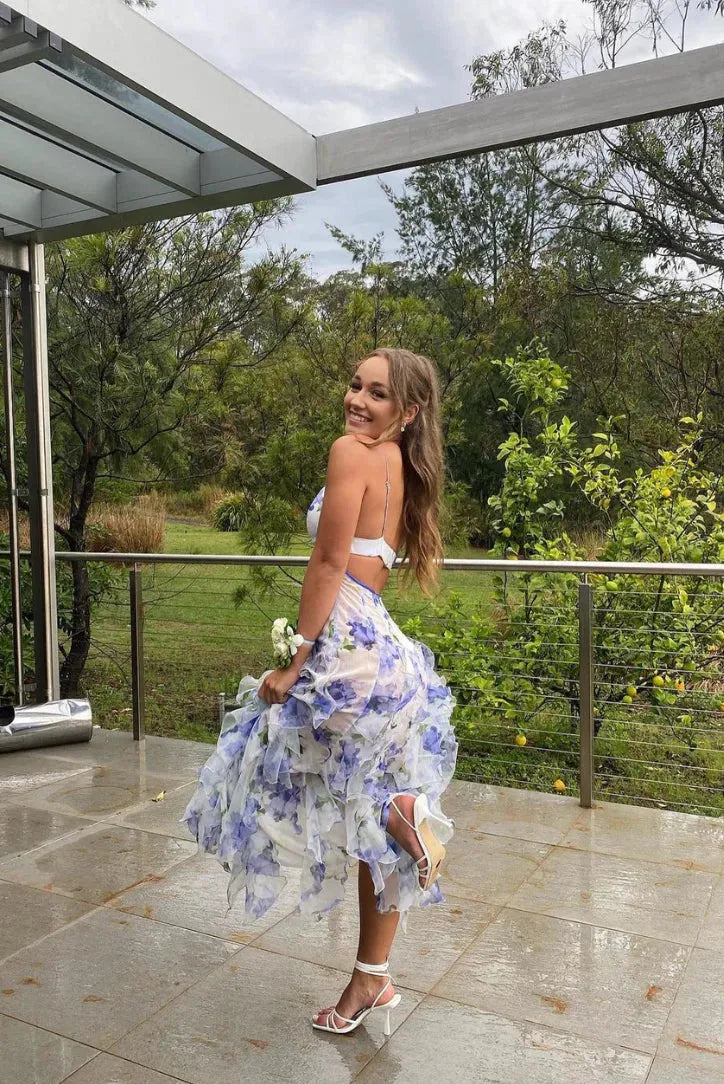 Ethereal Blue & Lilac Floral Gown