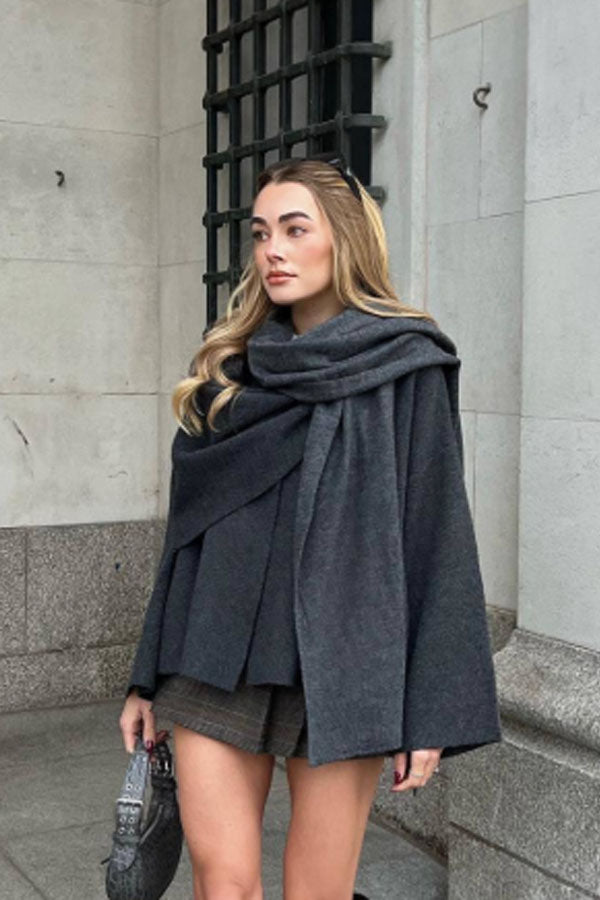 Asymmetric short sleeve scarf short knitted coat coat